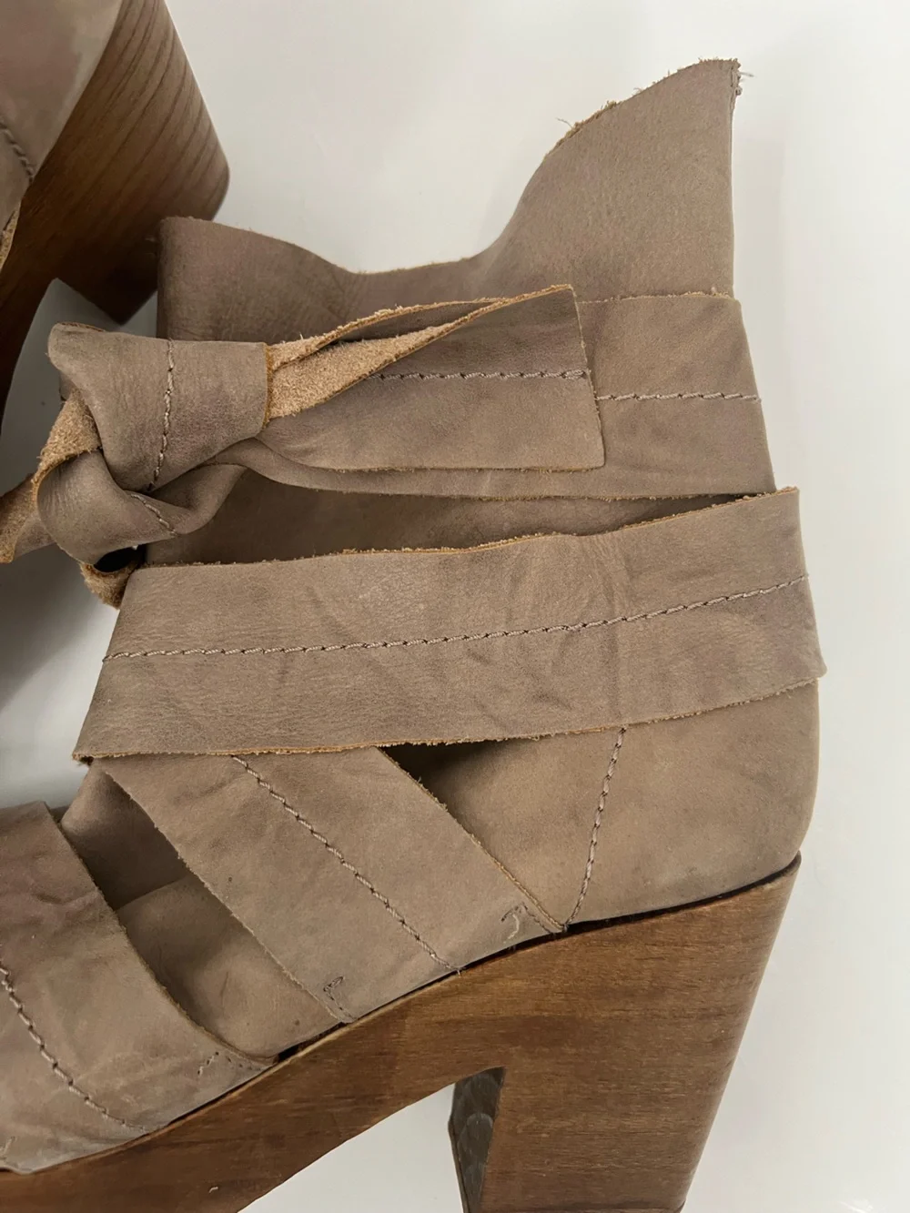 Free People Spire Taupe Leather Ankle-Wrap Platform Clogs